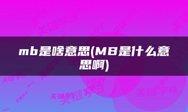 mb是啥意思(MB是什么意思啊)