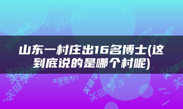 山东一村庄出16名博士(这到底说的是哪个村呢)