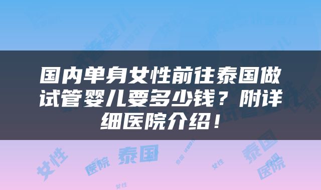 国内单身女性前往泰国做试管婴儿要多少钱？附详细医院介绍！
