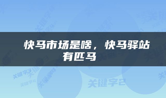  快马市场是啥，快马驿站有匹马 
