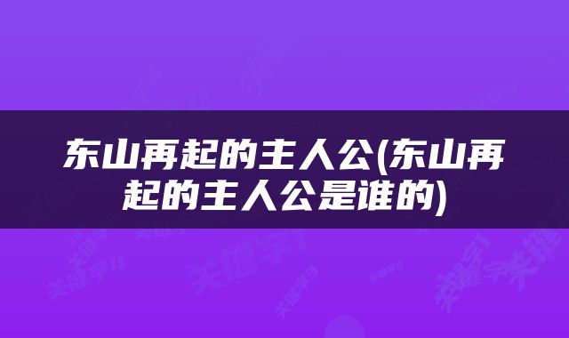 东山再起的主人公(东山再起的主人公是谁的)