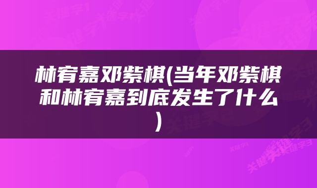 林宥嘉邓紫棋(当年邓紫棋和林宥嘉到底发生了什么)