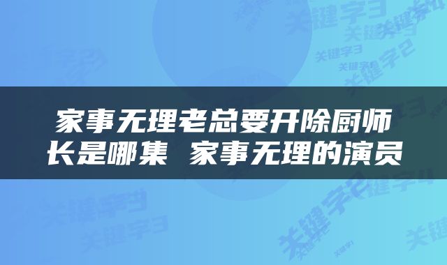家事无理老总要开除厨师长是哪集 家事无理的演员
