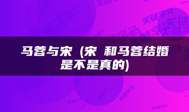 马蓉与宋喆(宋喆和马蓉结婚是不是真的)