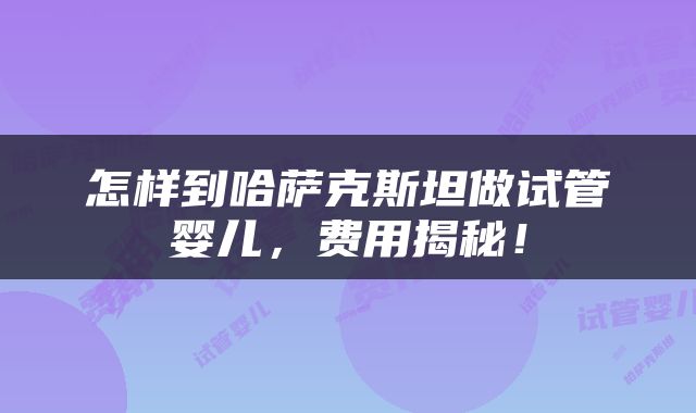 怎样到哈萨克斯坦做试管婴儿，费用揭秘！