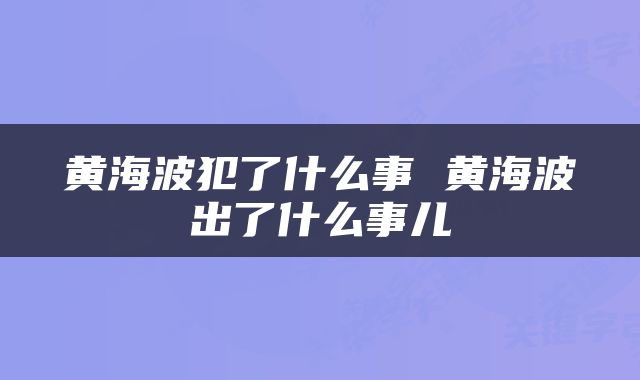 黄海波犯了什么事 黄海波出了什么事儿