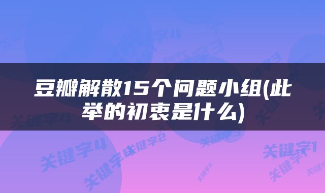 豆瓣解散15个问题小组(此举的初衷是什么)