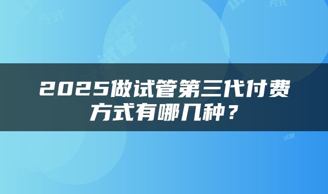 2025做试管第三代付费方式有哪几种？