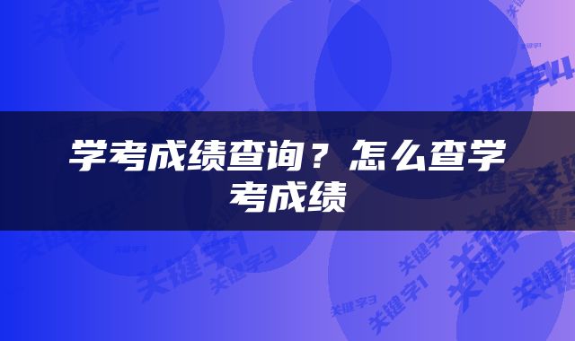 学考成绩查询？怎么查学考成绩