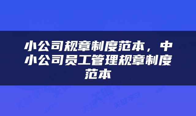 小公司规章制度范本，中小公司员工管理规章制度范本