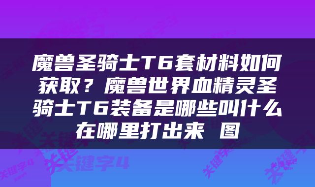 魔兽圣骑士T6套材料如何获取？魔兽世界血精灵圣骑士T6装备是哪些叫什么在哪里打出来 图