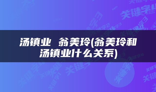汤镇业 翁美玲(翁美玲和汤镇业什么关系)
