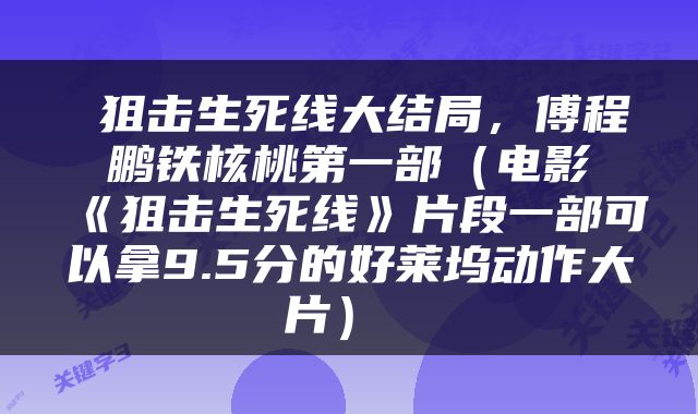  狙击生死线大结局，傅程鹏铁核桃第一部（电影《狙击生死线》片段一部可以拿9.5分的好莱坞动作大片） 