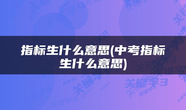 指标生什么意思(中考指标生什么意思)