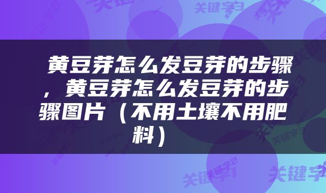  黄豆芽怎么发豆芽的步骤，黄豆芽怎么发豆芽的步骤图片（不用土壤不用肥料） 