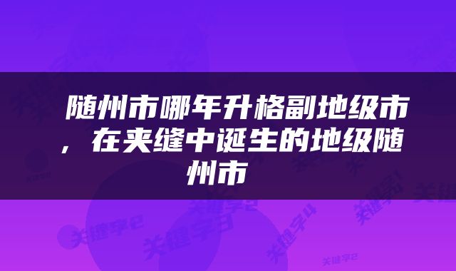 随州市哪年升格副地级市，在夹缝中诞生的地级随州市 