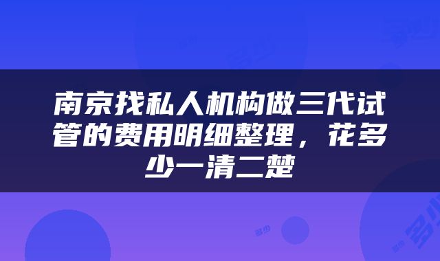 南京找私人机构做三代试管的费用明细整理，花多少一清二楚