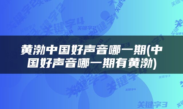 黄渤中国好声音哪一期(中国好声音哪一期有黄渤)
