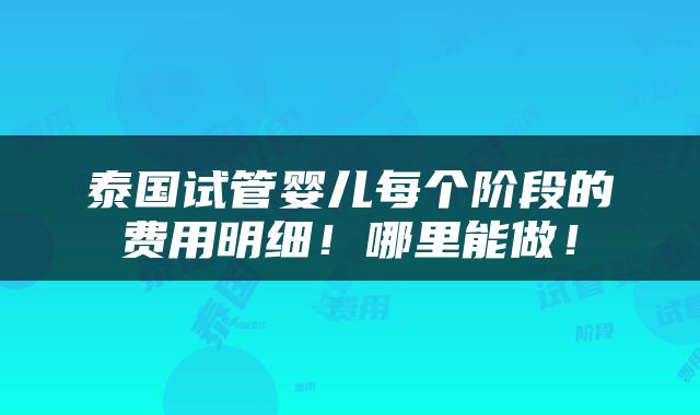 泰国试管婴儿每个阶段的费用明细！哪里能做！