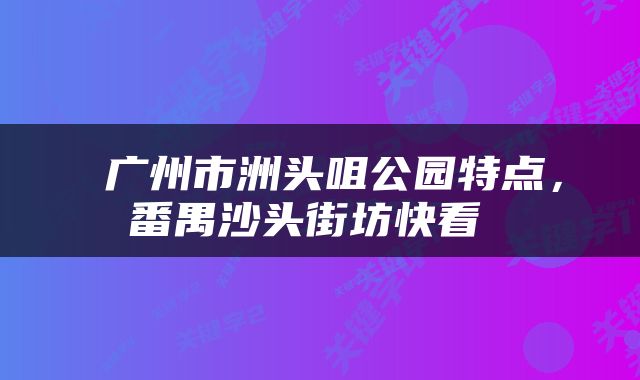 广州市洲头咀公园特点,番禺沙头街坊快看