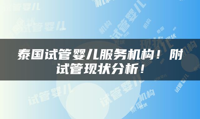 泰国试管婴儿服务机构！附试管现状分析！