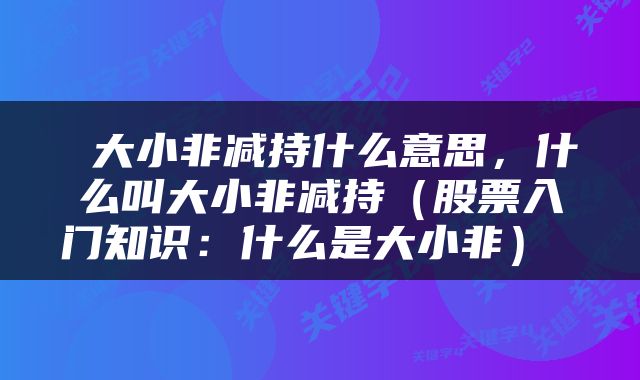  大小非减持什么意思，什么叫大小非减持（股票入门知识：什么是大小非） 