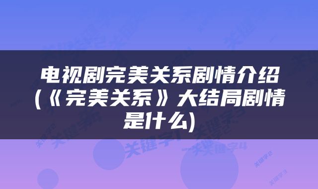 电视剧完美关系剧情介绍(《完美关系》大结局剧情是什么)