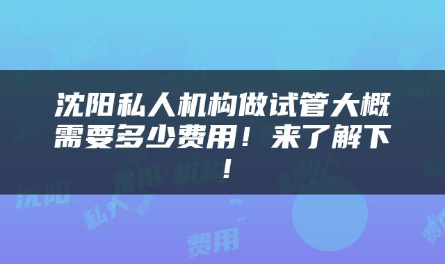 沈阳私人机构做试管大概需要多少费用！来了解下！