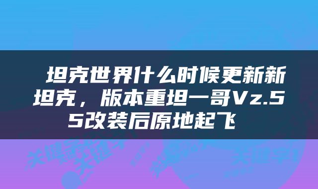  坦克世界什么时候更新新坦克，版本重坦一哥Vz.55改装后原地起飞 