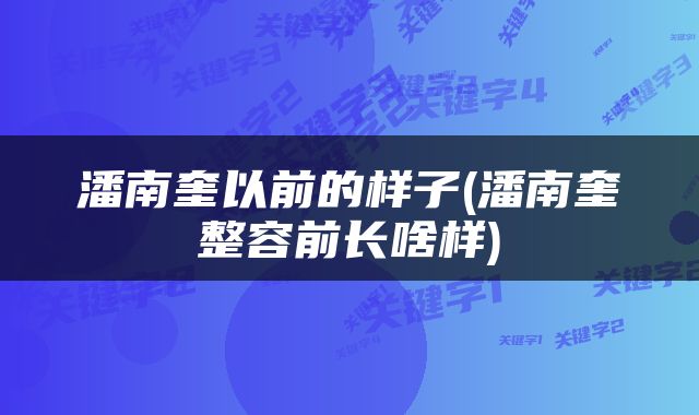 潘南奎以前的样子(潘南奎整容前长啥样)