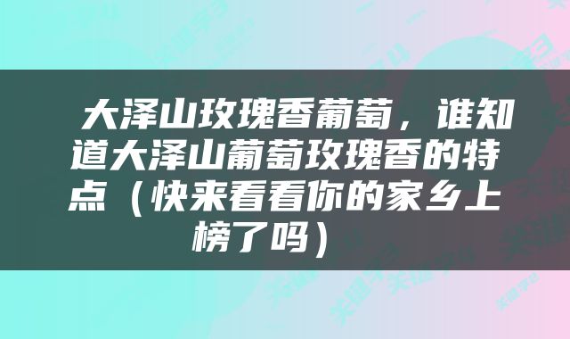  大泽山玫瑰香葡萄，谁知道大泽山葡萄玫瑰香的特点（快来看看你的家乡上榜了吗） 