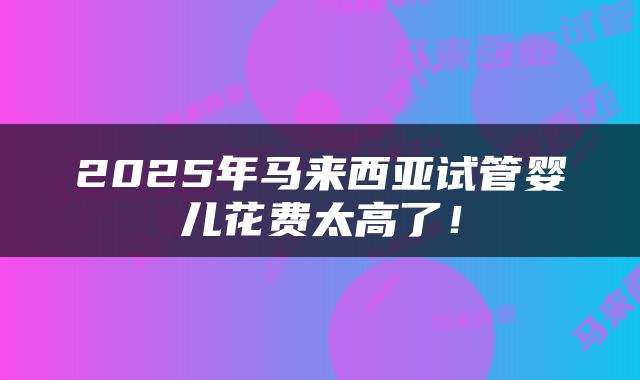 2025年马来西亚试管婴儿花费太高了！