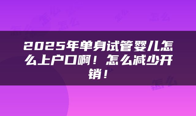 2025年单身试管婴儿怎么上户口啊！怎么减少开销！