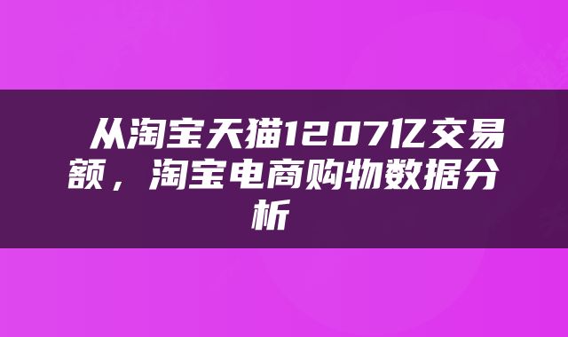  从淘宝天猫1207亿交易额，淘宝电商购物数据分析 
