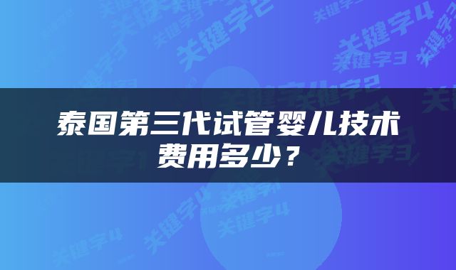 泰国第三代试管婴儿技术费用多少？