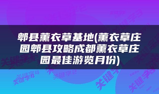 郫县薰衣草基地(薰衣草庄园郫县攻略成都薰衣草庄园最佳游览月份)
