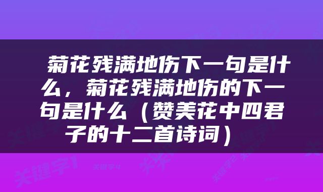  菊花残满地伤下一句是什么，菊花残满地伤的下一句是什么（赞美花中四君子的十二首诗词） 