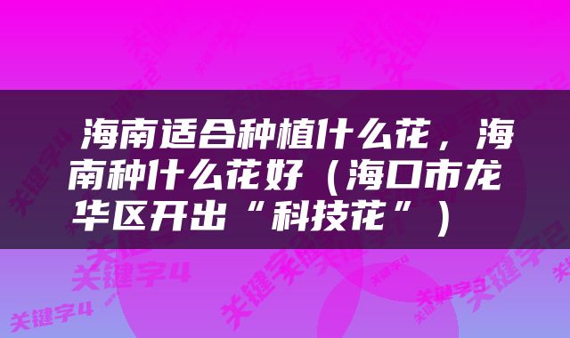  海南适合种植什么花，海南种什么花好（海口市龙华区开出“科技花”） 