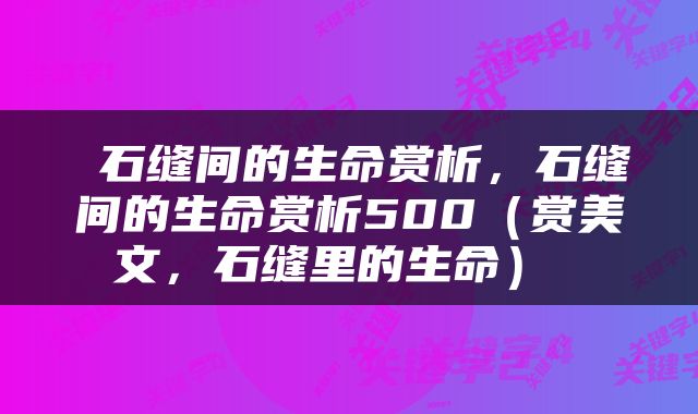  石缝间的生命赏析，石缝间的生命赏析500（赏美文，石缝里的生命） 