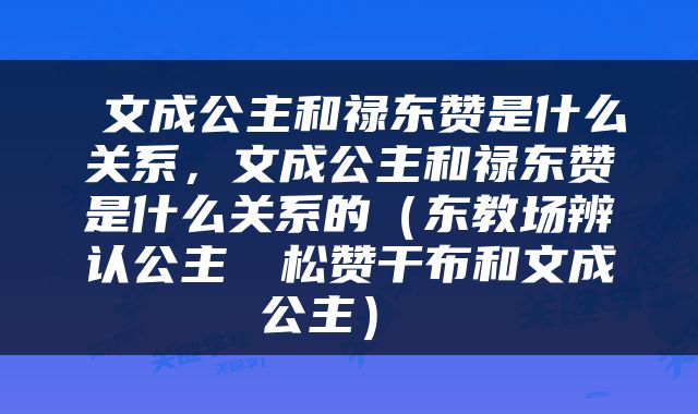  文成公主和禄东赞是什么关系，文成公主和禄东赞是什么关系的（东教场辨认公主──松赞干布和文成公主） 