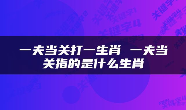 一夫当关打一生肖 一夫当关指的是什么生肖