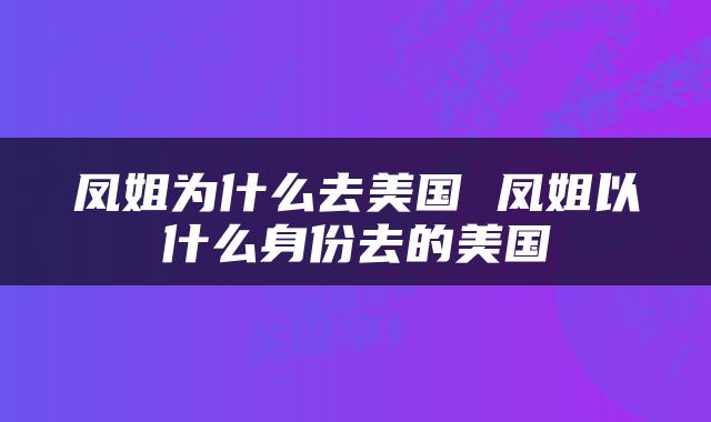 凤姐为什么去美国 凤姐以什么身份去的美国