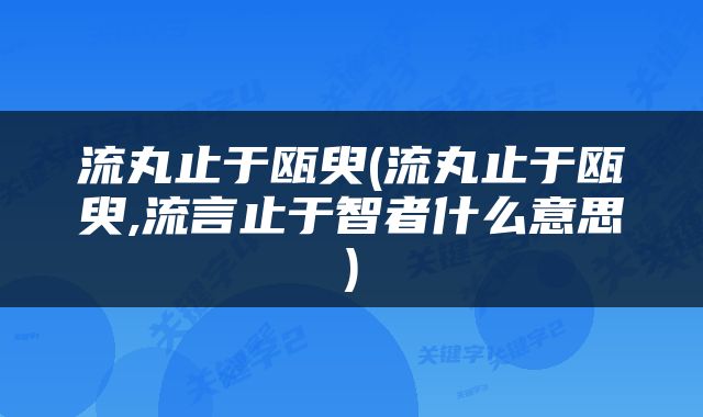 流丸止于瓯臾(流丸止于瓯臾,流言止于智者什么意思)