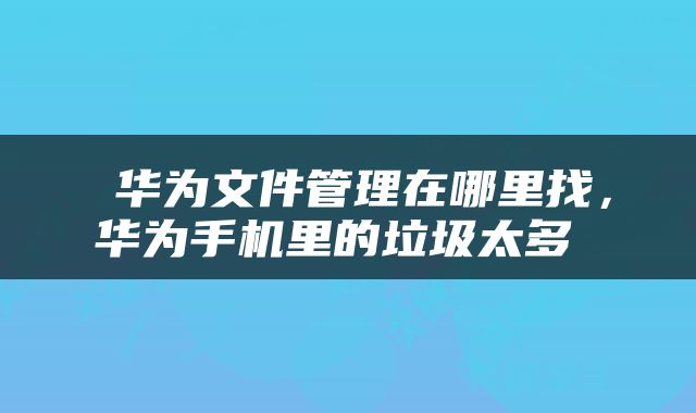  华为文件管理在哪里找，华为手机里的垃圾太多 