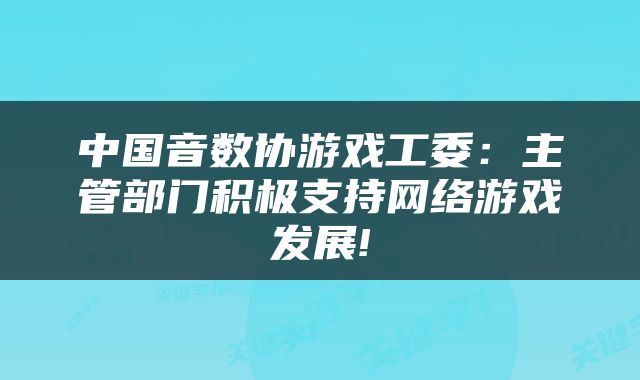 中国音数协游戏工委：主管部门积极支持网络游戏发展!