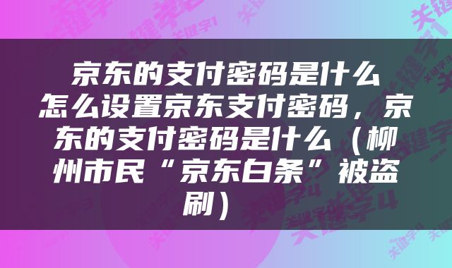  京东的支付密码是什么 怎么设置京东支付密码，京东的支付密码是什么（柳州市民“京东白条”被盗刷） 