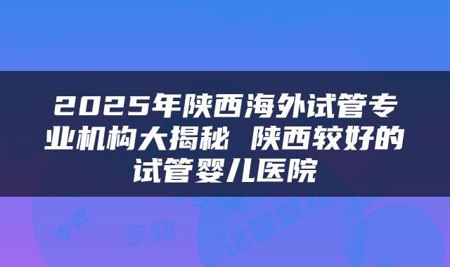 2025年陕西海外试管专业机构大揭秘 陕西较好的试管婴儿医院