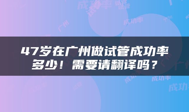 47岁在广州做试管成功率多少！需要请翻译吗？