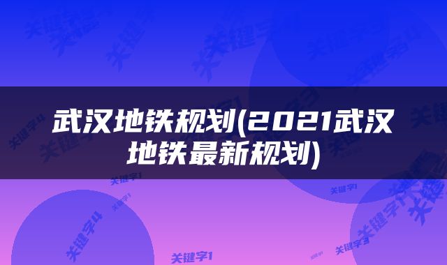 武汉地铁规划(2021武汉地铁最新规划)