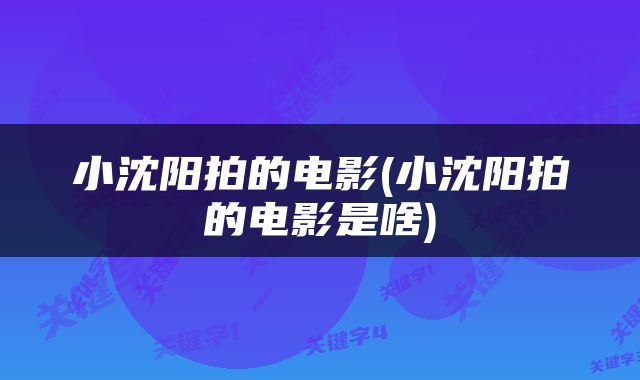 小沈阳拍的电影(小沈阳拍的电影是啥)